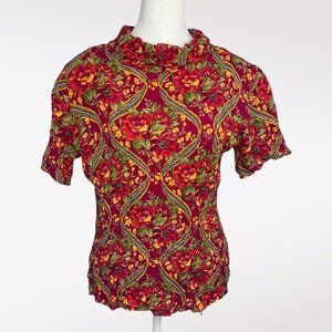 Laura & Jayne Floral Mock Neck Short Sleeve Top XS